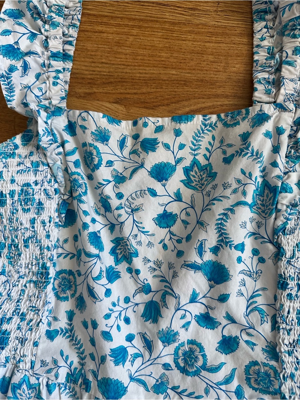 Draper James Carrie Blue White Smocked Midi Floral Sundress L - Picture 4 of 12